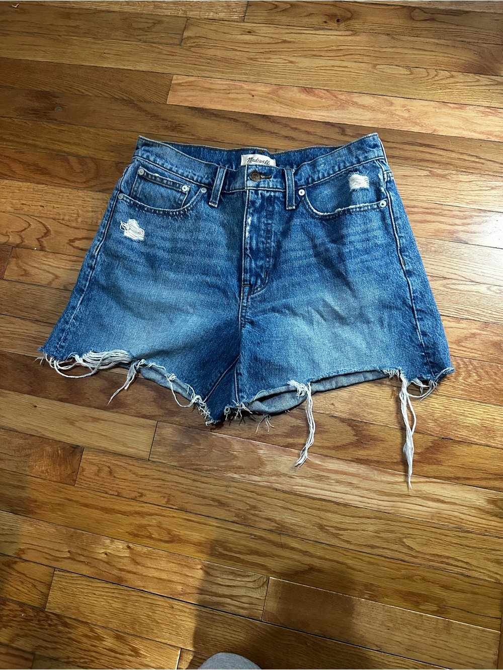 Madewell Relaxed Mid Length Denim Shorts Cutoff Distressed 28